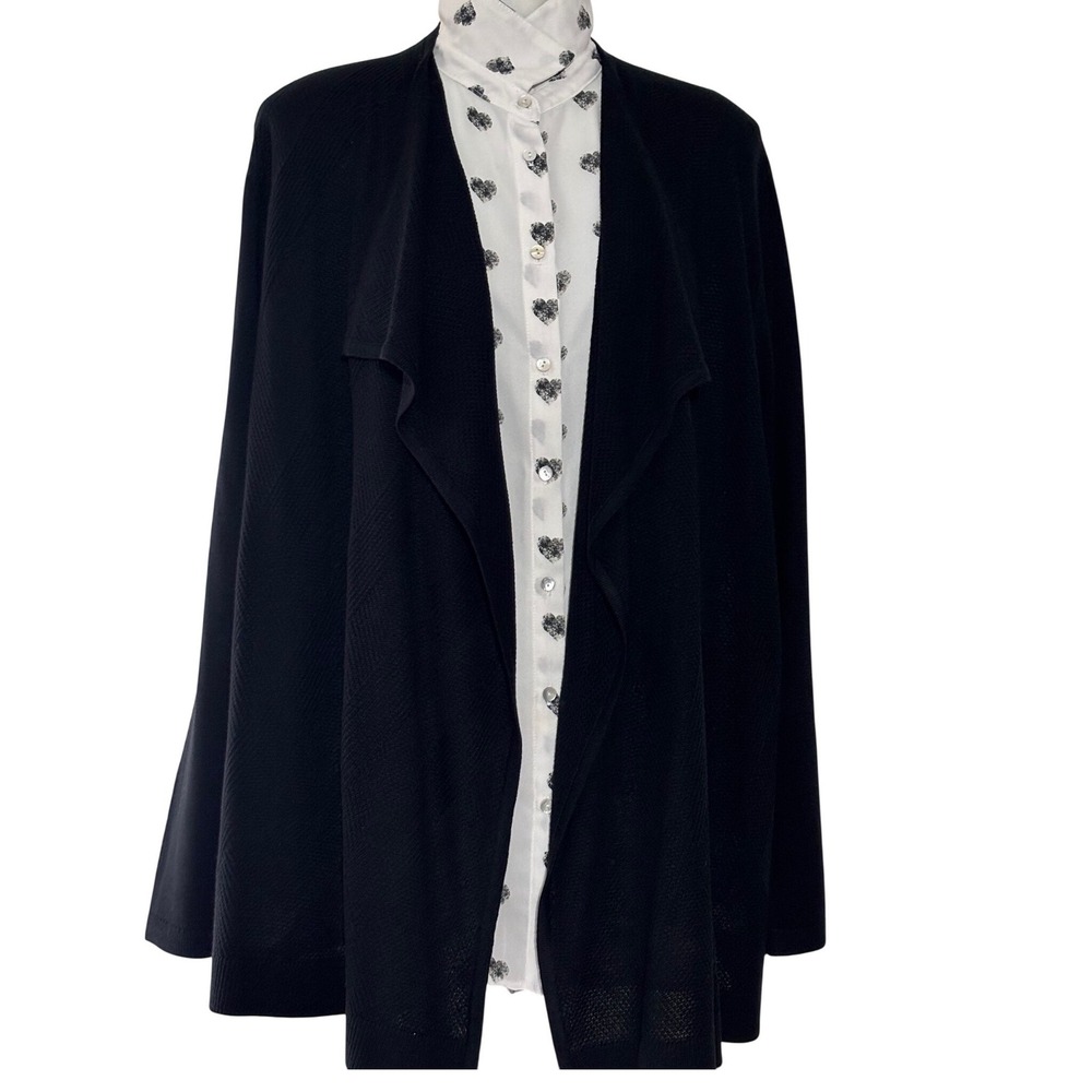 Calvin Klein Black Knit Waterfall Cardigan Duster Sweater Women's Large longline